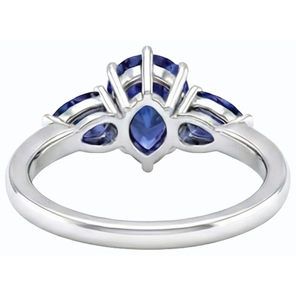 Natural Real ( Not Lab Grown )  Pear Blue Sapphire Three Stone Ring 2 Carats White Gold 14K