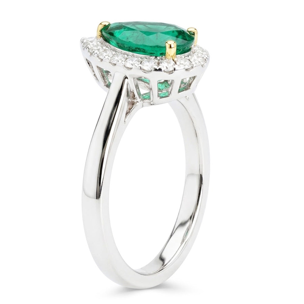 Natural Real ( Not Lab Grown )  Pear Colombian Green Emerald Halo Wedding Ring Comfort Fit Band