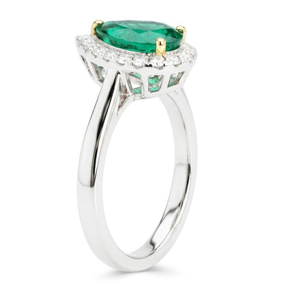 Natural Real ( Not Lab Grown )  Pear Colombian Green Emerald Halo Wedding Ring Comfort Fit Band