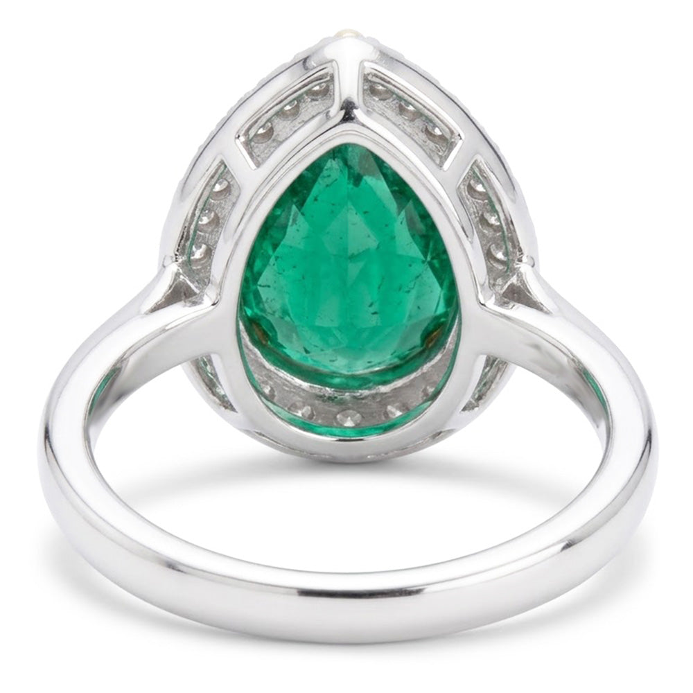 Natural Real ( Not Lab Grown )  Pear Colombian Green Emerald Halo Wedding Ring Comfort Fit Band