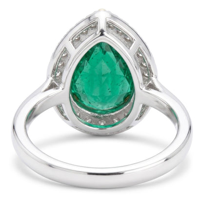 Natural Real ( Not Lab Grown )  Pear Colombian Green Emerald Halo Wedding Ring Comfort Fit Band