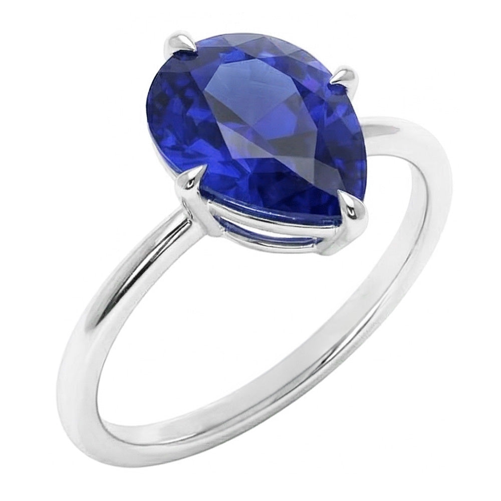 Natural Real ( Not Lab Grown )  Pear Cut Gemstone Ring 2 Ct Solitaire Sri Lankan Sapphire