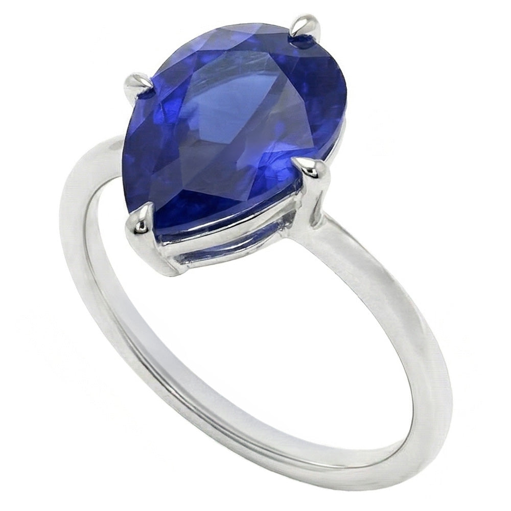Natural Real ( Not Lab Grown )  Pear Cut Gemstone Ring 2 Ct Solitaire Sri Lankan Sapphire