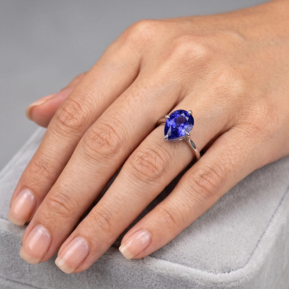 Natural Real ( Not Lab Grown )  Pear Cut Gemstone Ring 2 Ct Solitaire Sri Lankan Sapphire