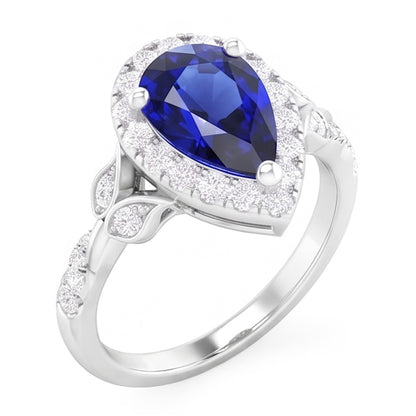 Natural Real ( Not Lab Grown )  Pear Cut Sapphire Engagement Ring 2.50 Carats