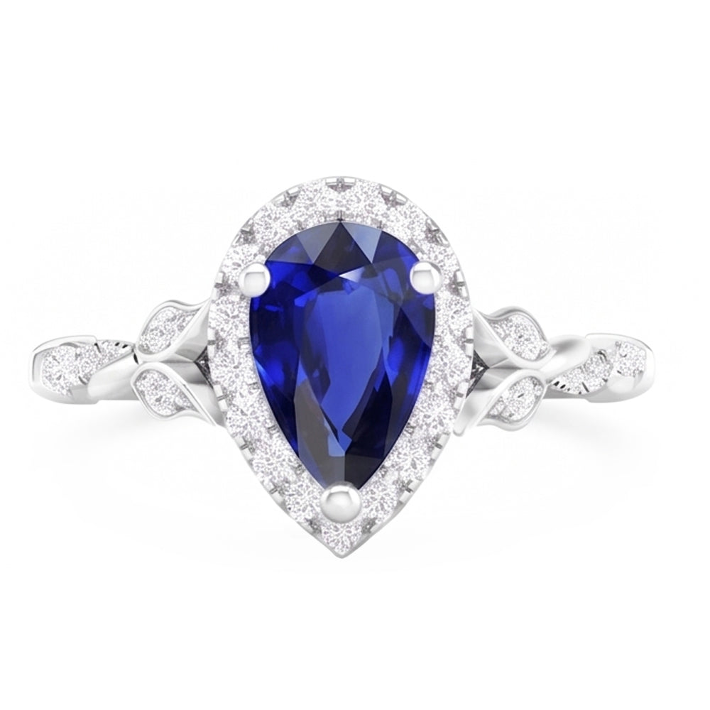 Natural Real ( Not Lab Grown )  Pear Cut Sapphire Engagement Ring 2.50 Carats