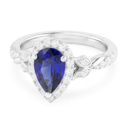 Natural Real ( Not Lab Grown )  Pear Cut Sapphire Engagement Ring 2.50 Carats