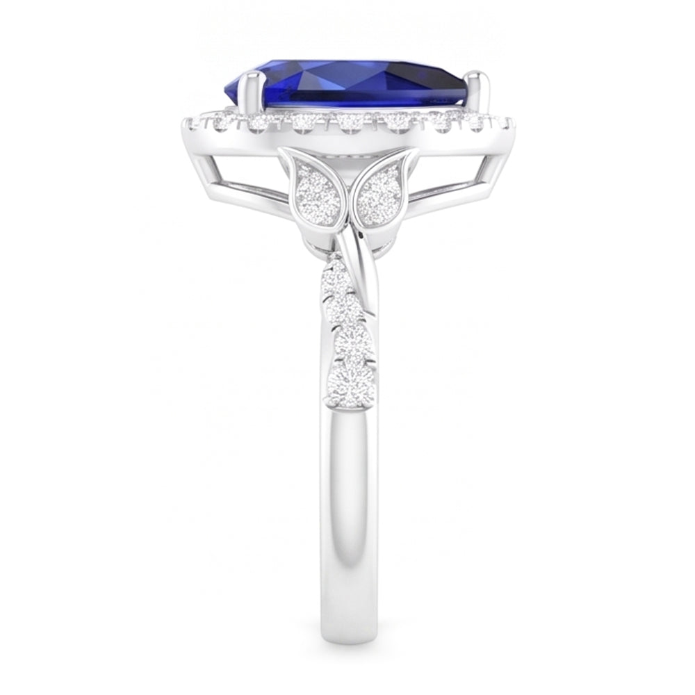 Natural Real ( Not Lab Grown )  Pear Cut Sapphire Engagement Ring 2.50 Carats
