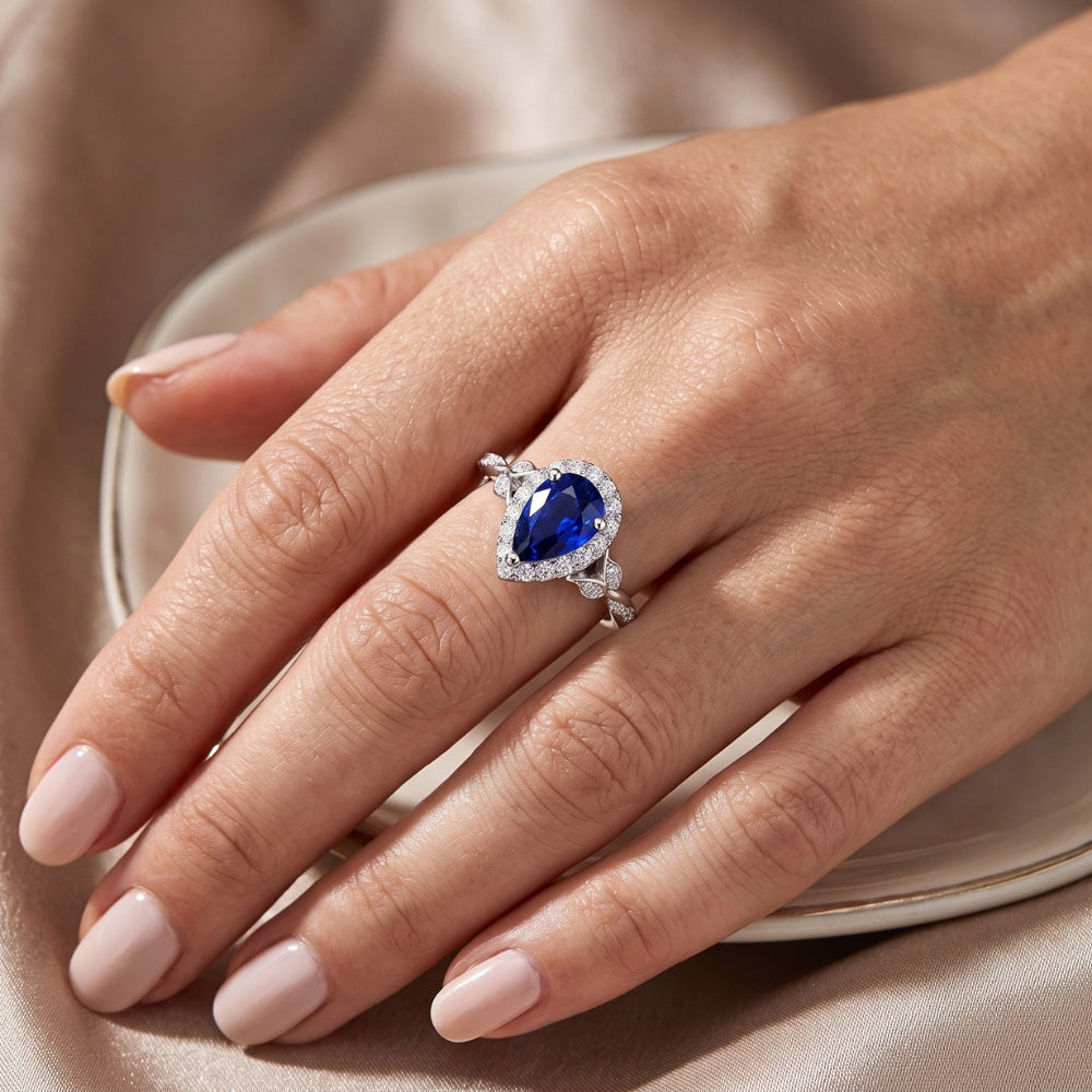 Natural Real ( Not Lab Grown )  Pear Cut Sapphire Engagement Ring 2.50 Carats