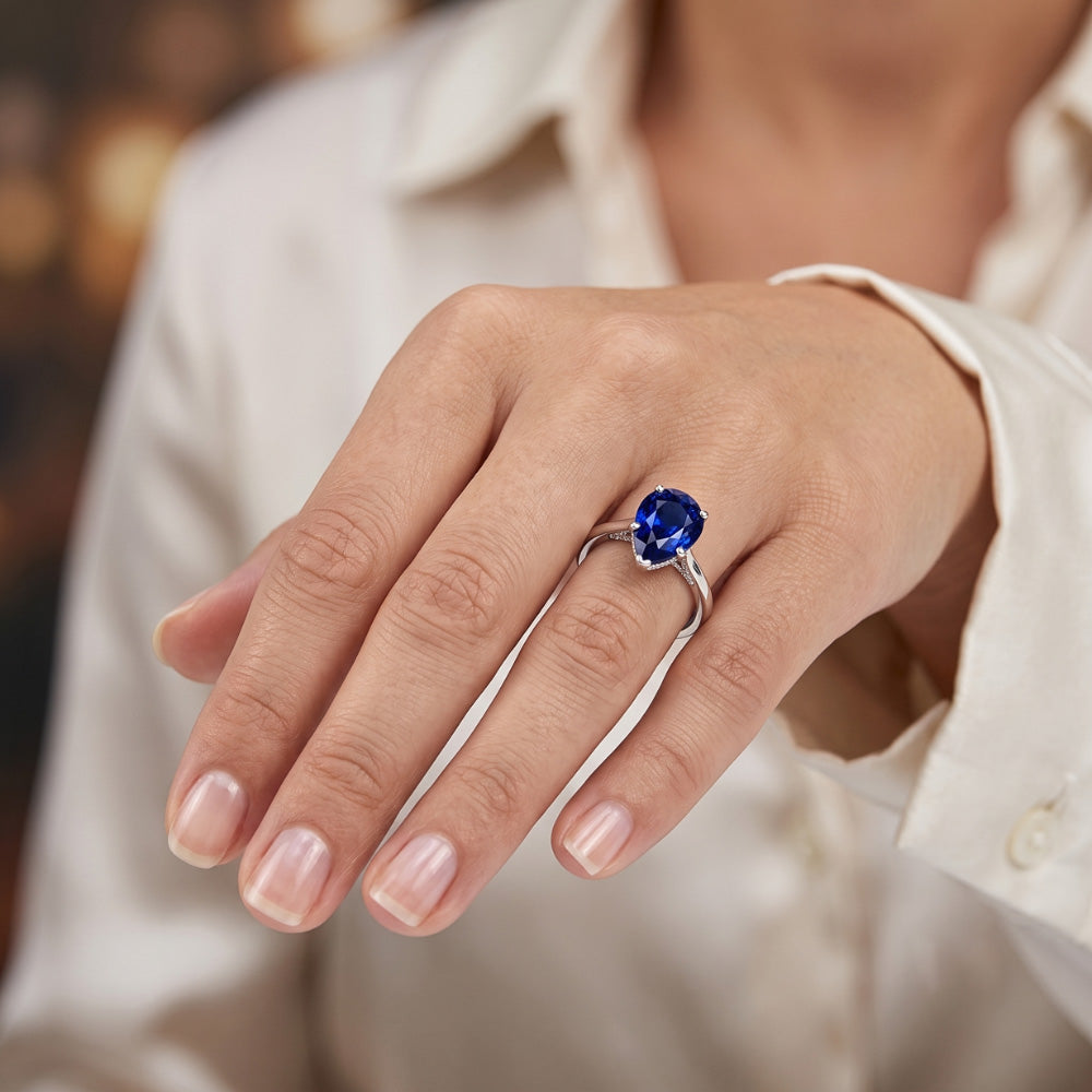 Natural Real ( Not Lab Grown )  Pear Cut Solitaire Srilanka Sapphire Ring 2 Carats Prong Set Jewelry