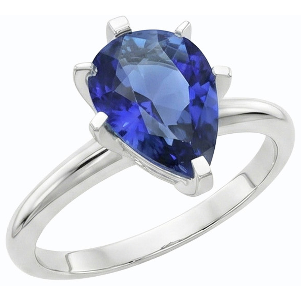 Natural Real ( Not Lab Grown )  Pear Gemstone Solitaire Ring Prong Set Blue Sapphire 2.50 Carats