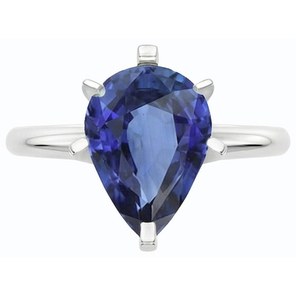 Natural Real ( Not Lab Grown )  Pear Gemstone Solitaire Ring Prong Set Blue Sapphire 2.50 Carats