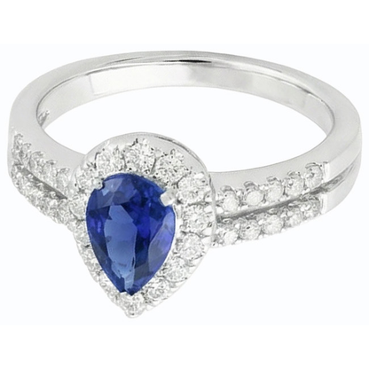 Natural Real ( Not Lab Grown )  Pear Halo Engagement Ring Ceylon Sapphire Split Shank 4 Carats
