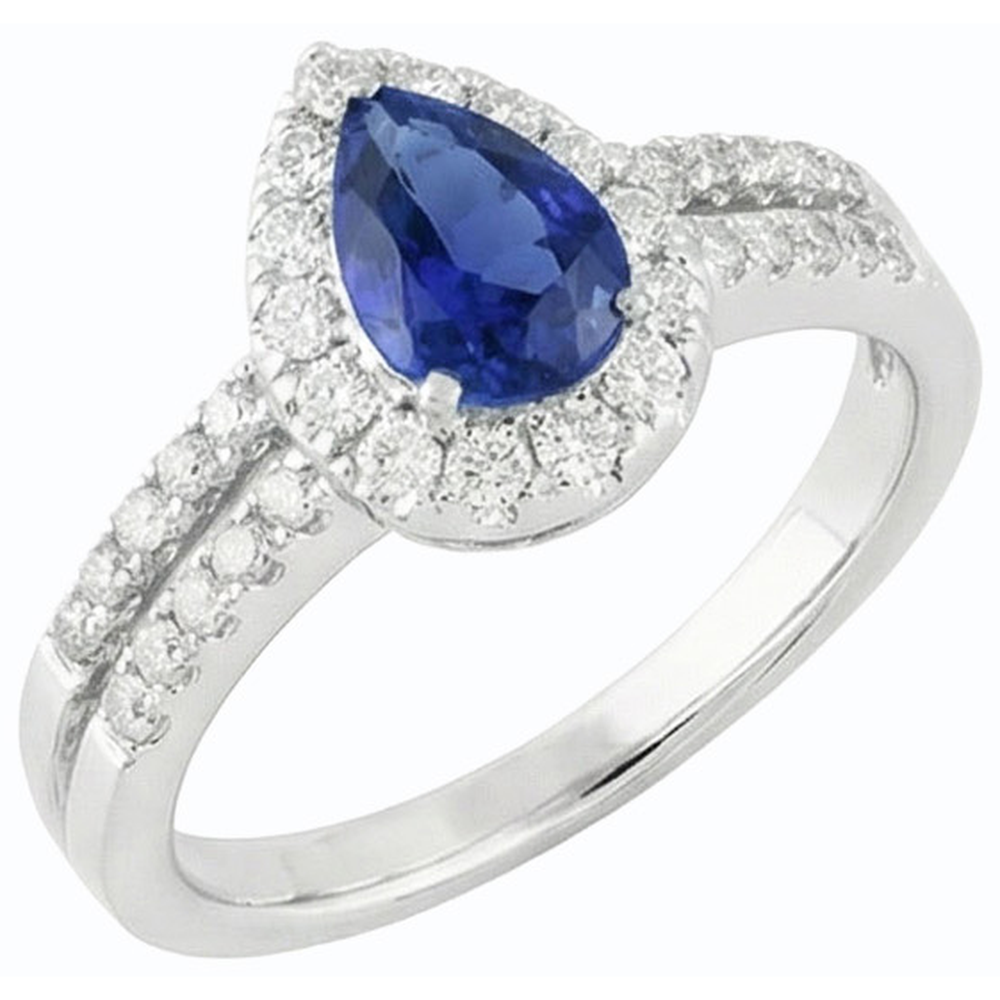 Natural Real ( Not Lab Grown )  Pear Halo Engagement Ring Ceylon Sapphire Split Shank 4 Carats