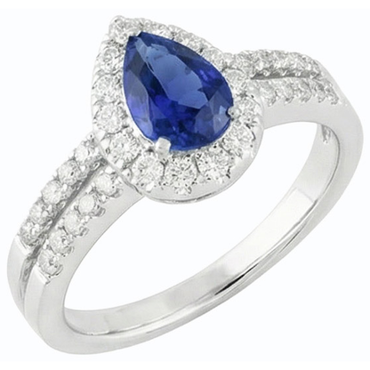 Natural Real ( Not Lab Grown )  Pear Halo Engagement Ring Ceylon Sapphire Split Shank 4 Carats