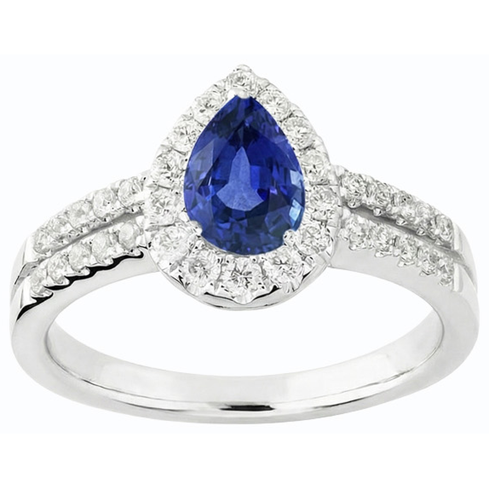 Natural Real ( Not Lab Grown )  Pear Halo Engagement Ring Ceylon Sapphire Split Shank 4 Carats