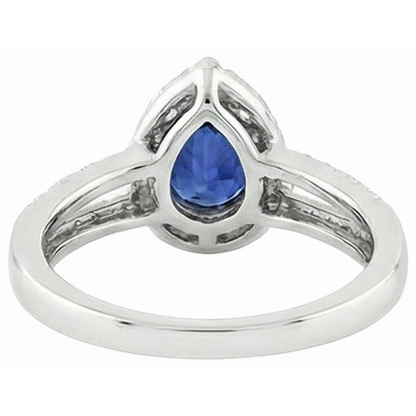Natural Real ( Not Lab Grown )  Pear Halo Engagement Ring Ceylon Sapphire Split Shank 4 Carats