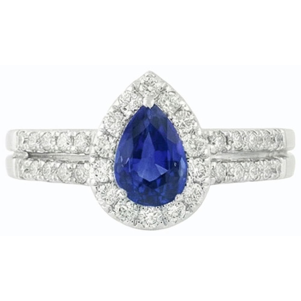 Natural Real ( Not Lab Grown )  Pear Halo Engagement Ring Ceylon Sapphire Split Shank 4 Carats