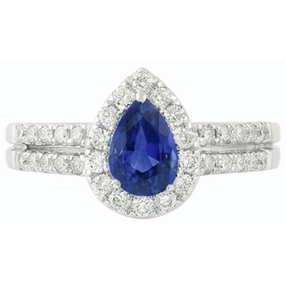 Natural Real ( Not Lab Grown )  Pear Halo Engagement Ring Ceylon Sapphire Split Shank 4 Carats