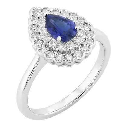 Natural Real ( Not Lab Grown )  Pear Sapphire Cluster Halo Ring