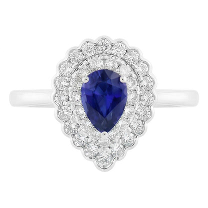 Natural Real ( Not Lab Grown )  Pear Sapphire Cluster Halo Ring