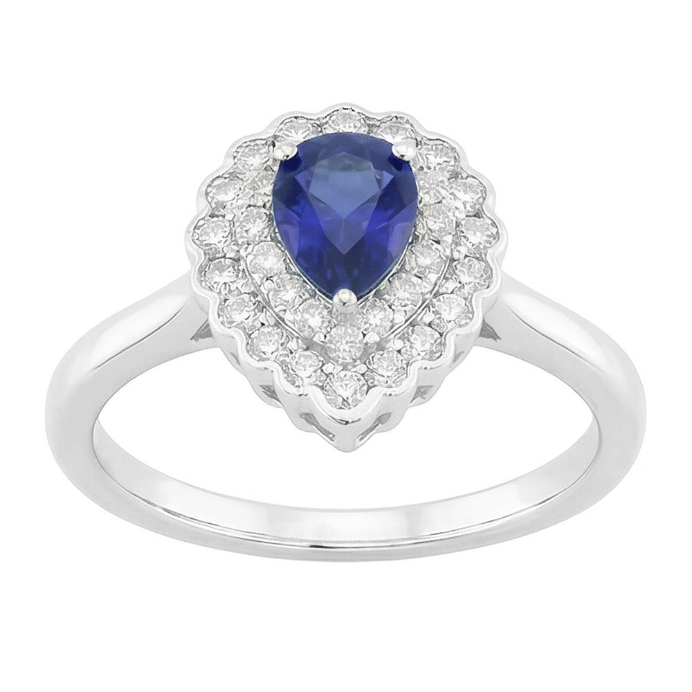 Natural Real ( Not Lab Grown )  Pear Sapphire Cluster Halo Ring