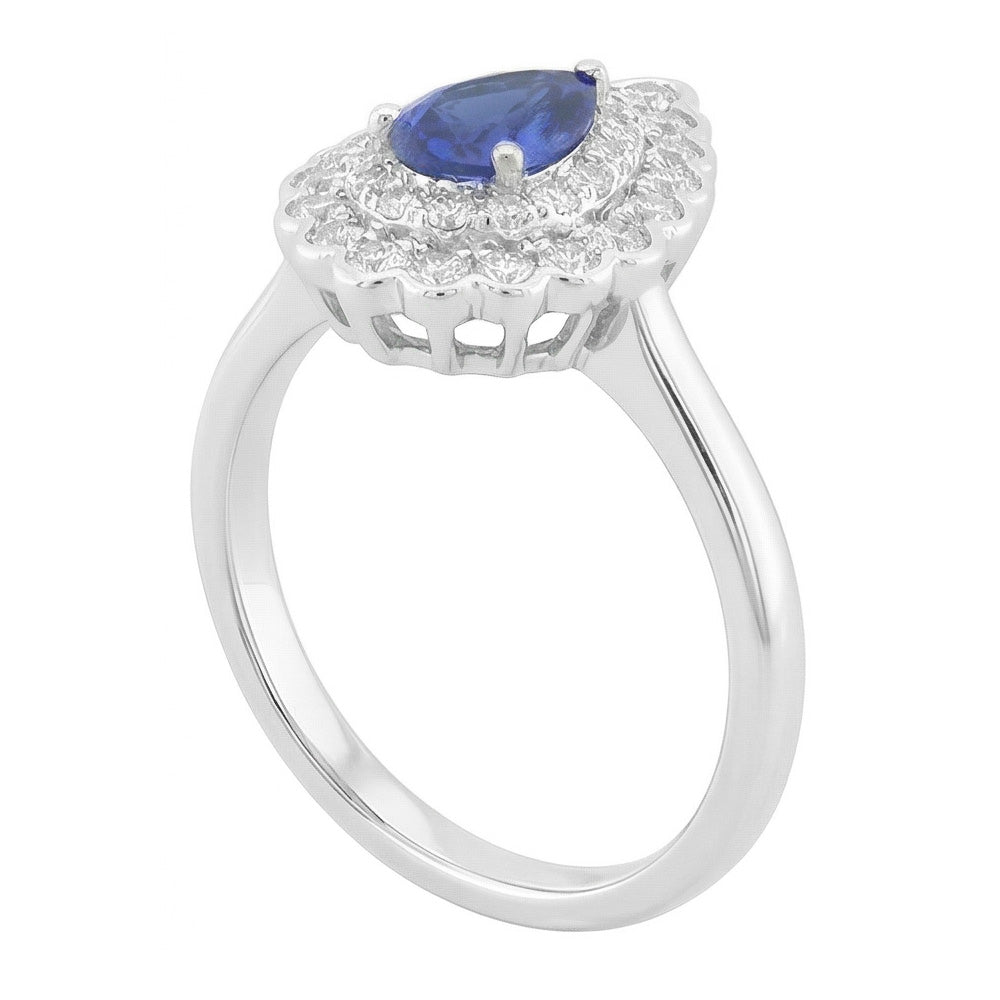 Natural Real ( Not Lab Grown )  Pear Sapphire Cluster Halo Ring