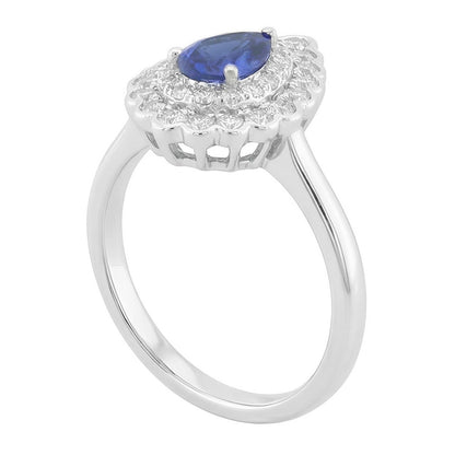 Natural Real ( Not Lab Grown )  Pear Sapphire Cluster Halo Ring