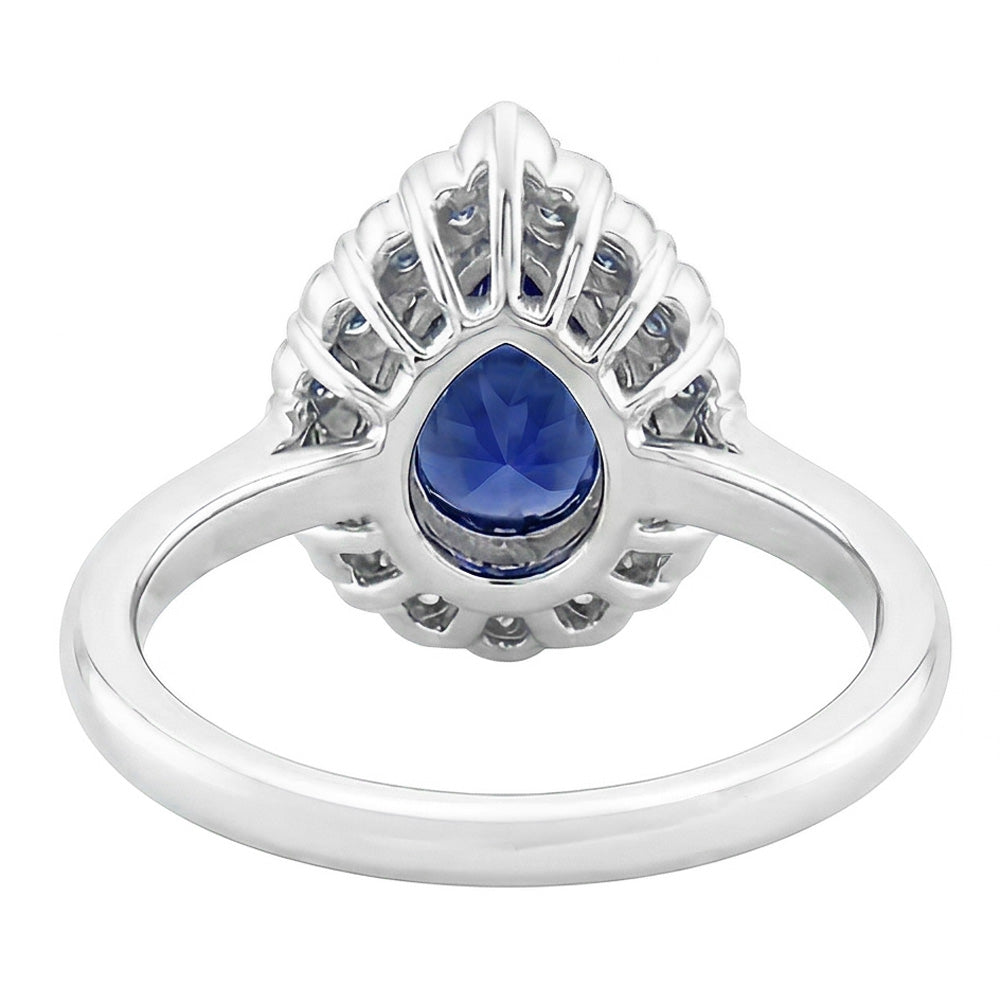 Natural Real ( Not Lab Grown )  Pear Sapphire Cluster Halo Ring