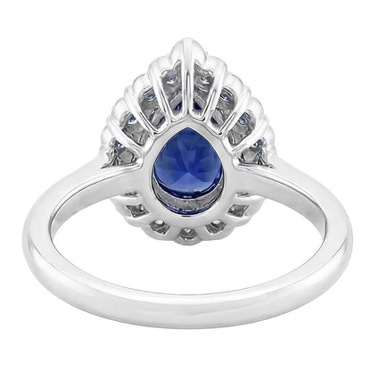 Natural Real ( Not Lab Grown )  Pear Sapphire Cluster Halo Ring