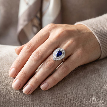 Natural Real ( Not Lab Grown )  Pear Sapphire Cluster Halo Ring