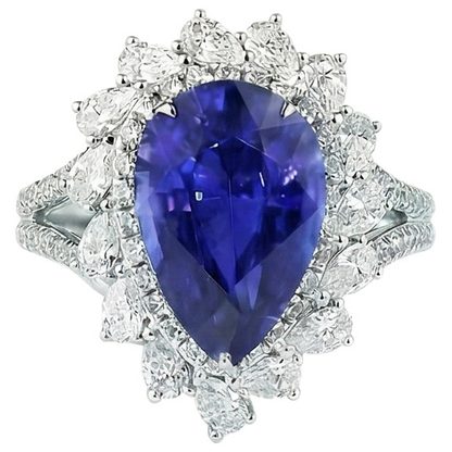 Natural Real ( Not Lab Grown )  Pear Sapphire Gold Cocktail Ring