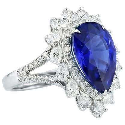 Natural Real ( Not Lab Grown )  Pear Sapphire Gold Cocktail Ring