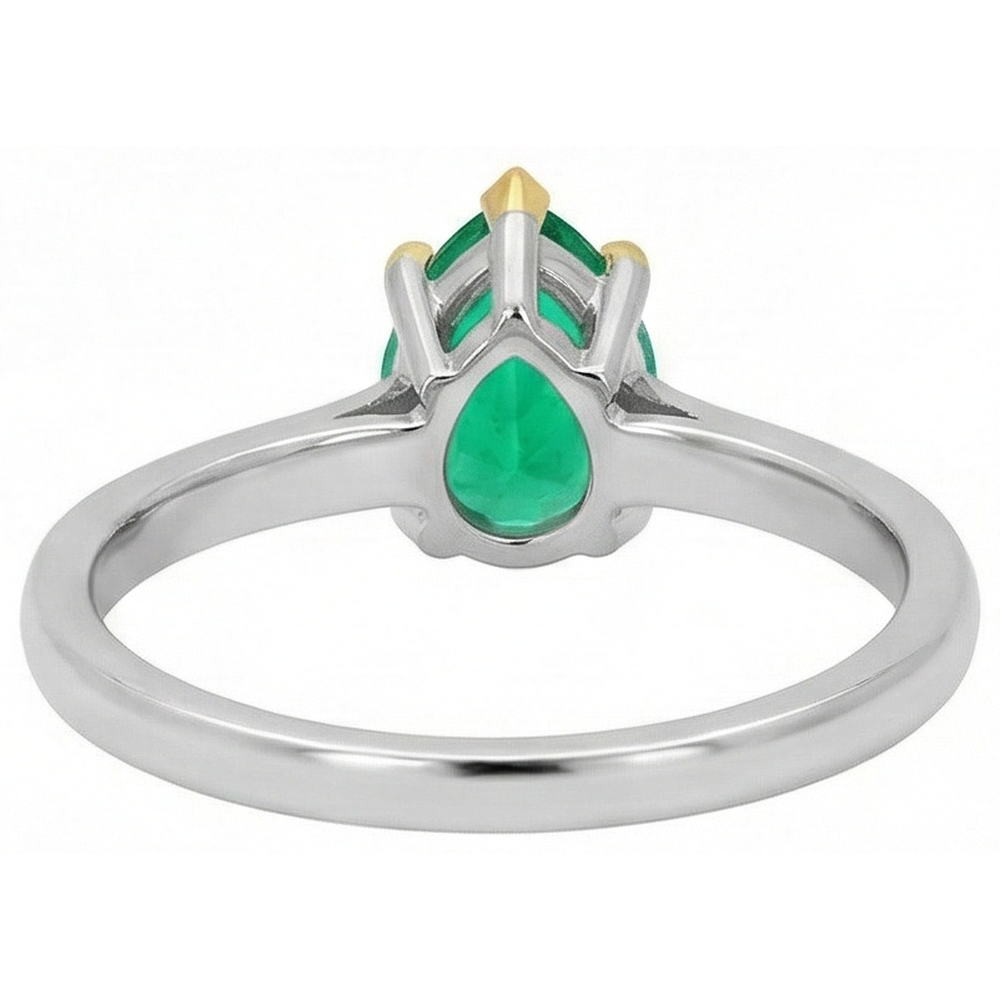 Natural Real ( Not Lab Grown ) Pear Shape Green Emerald GIA Solitaire Ring