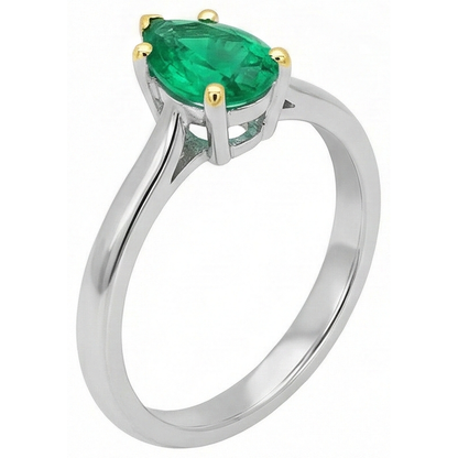 Natural Real ( Not Lab Grown ) Pear Shape Green Emerald GIA Solitaire Ring