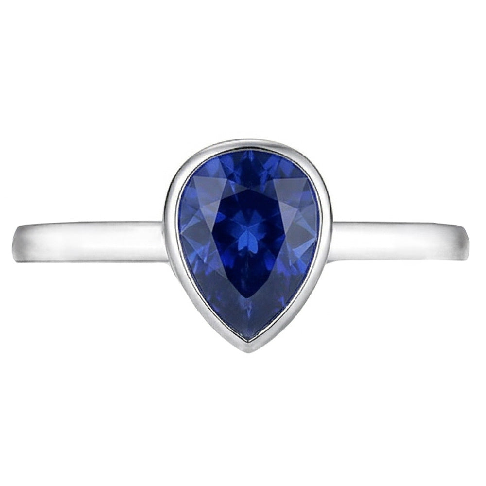 Natural Real ( Not Lab Grown )  Pear Shaped Solitaire Ring 1.50 Ct Bezel Sri Lankan Sapphire