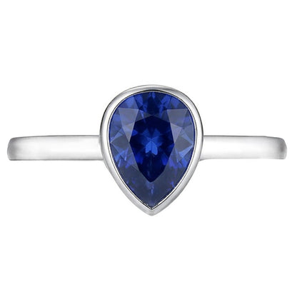 Natural Real ( Not Lab Grown )  Pear Shaped Solitaire Ring 1.50 Ct Bezel Sri Lankan Sapphire
