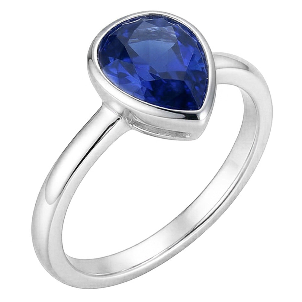 Natural Real ( Not Lab Grown )  Pear Shaped Solitaire Ring 1.50 Ct Bezel Sri Lankan Sapphire