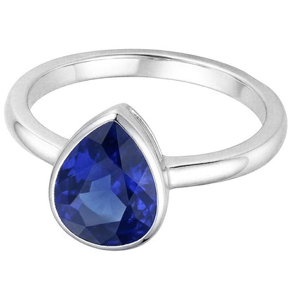 Natural Real ( Not Lab Grown )  Pear Shaped Solitaire Ring 1.50 Ct Bezel Sri Lankan Sapphire