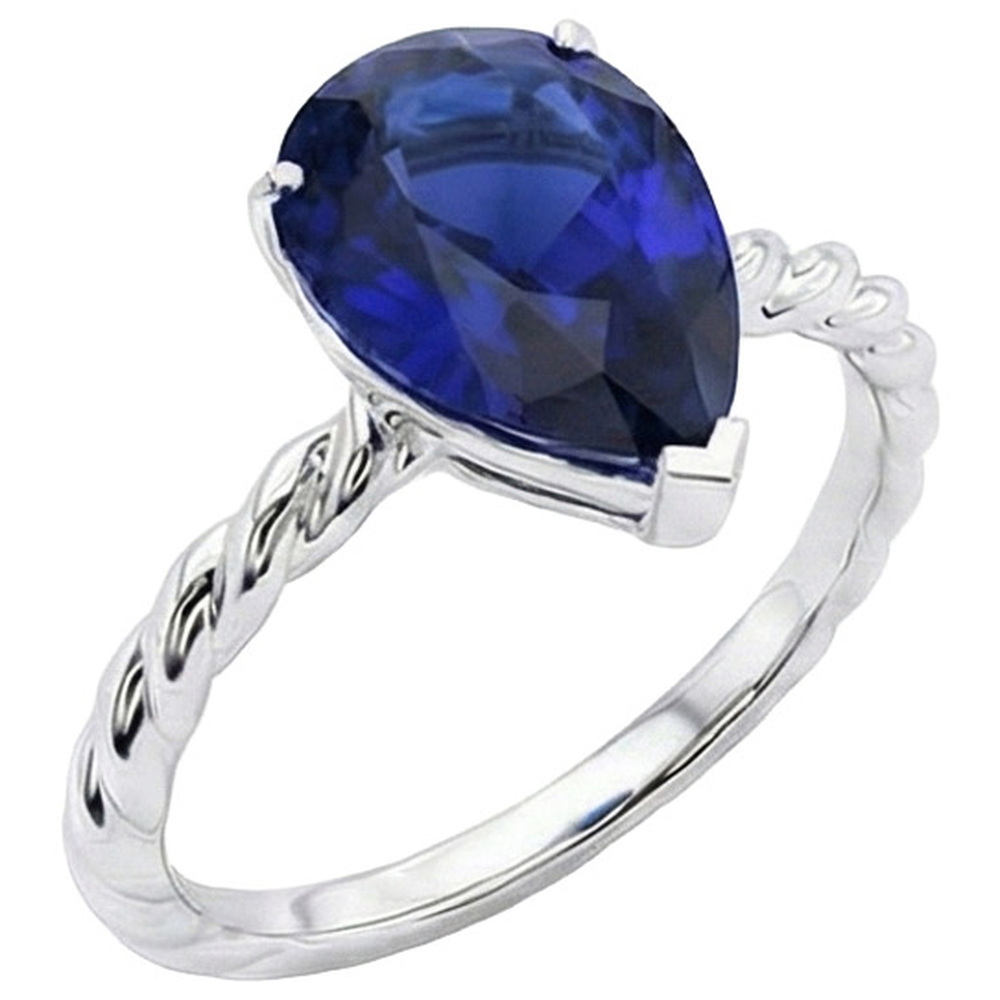 Natural Real ( Not Lab Grown )  Pear Solitaire Sri Lankan Sapphire Ring Twist Style Shank 2.50 Carats