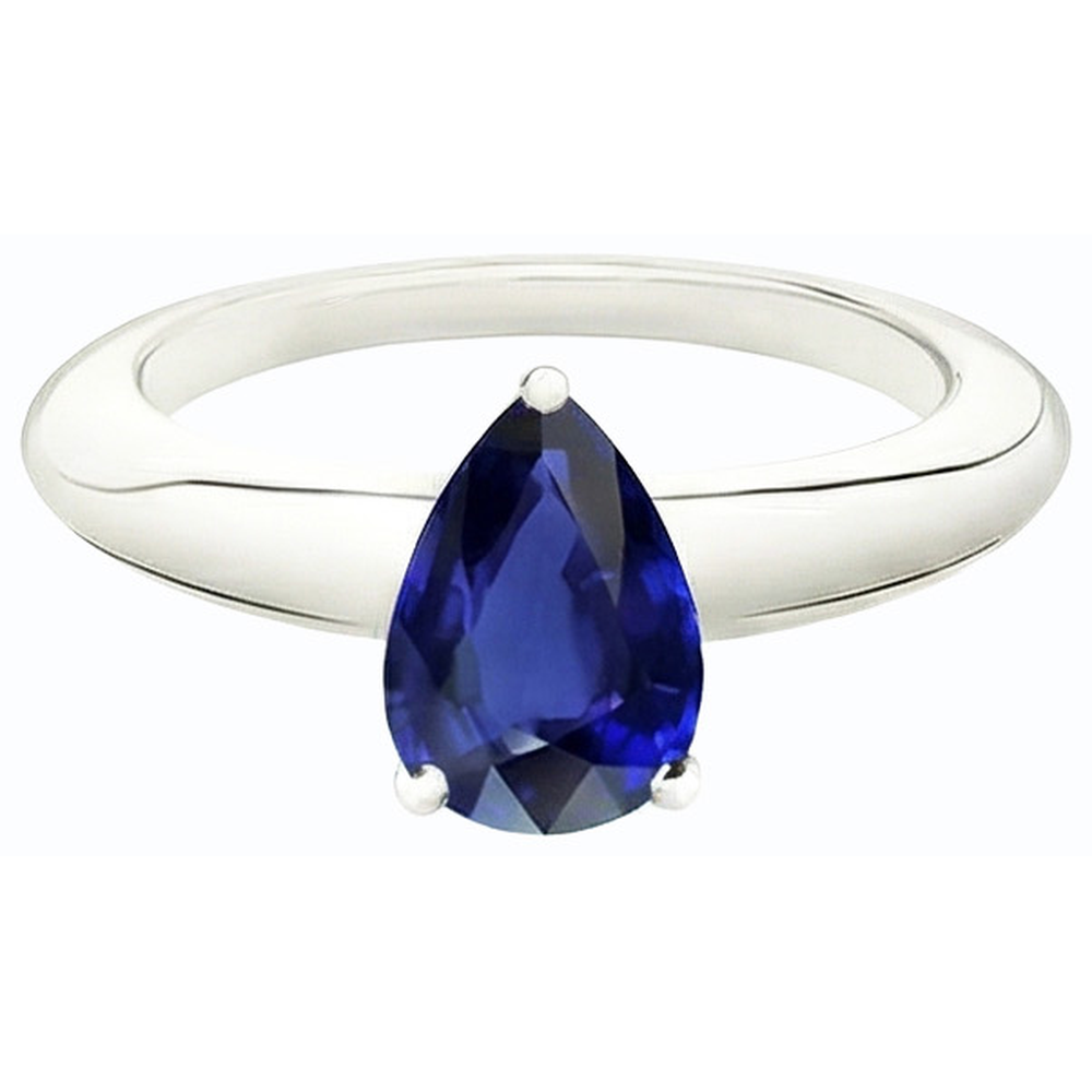 Natural Real ( Not Lab Grown )  Pear Solitaire Srilanka Sapphire Ring 2.50 Carats White Gold 14K