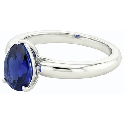 Natural Real ( Not Lab Grown )  Pear Solitaire Srilanka Sapphire Ring 2.50 Carats White Gold 14K
