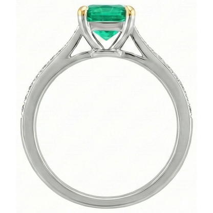 Natural Real ( Not Lab Grown ) Princess Cut Green Emerald GIA Ring Round Diamonds