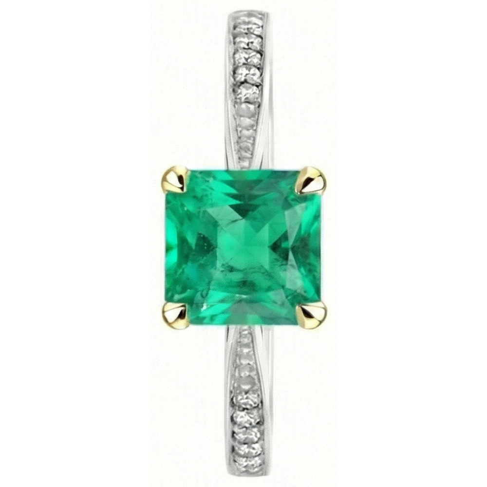 Natural Real ( Not Lab Grown ) Princess Cut Green Emerald GIA Ring Round Diamonds