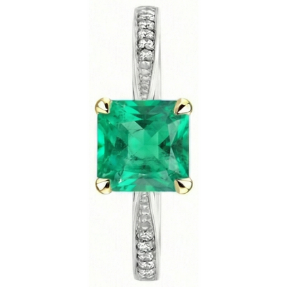 Natural Real ( Not Lab Grown ) Princess Cut Green Emerald GIA Ring Round Diamonds