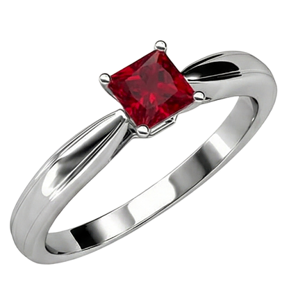 Natural Real ( Not Lab Grown )  Princess Cut Solitaire Ruby 2 Carat Ring 14K White Gold