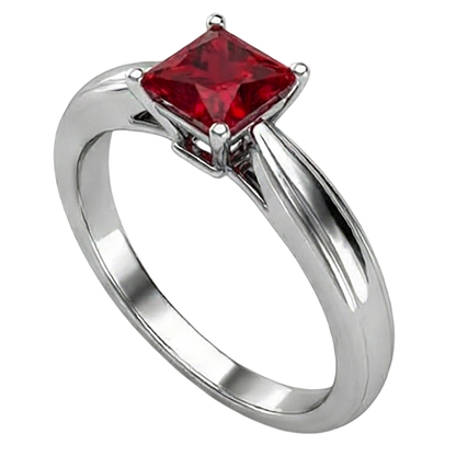Natural Real ( Not Lab Grown )  Princess Cut Solitaire Ruby 2 Carat Ring 14K White Gold