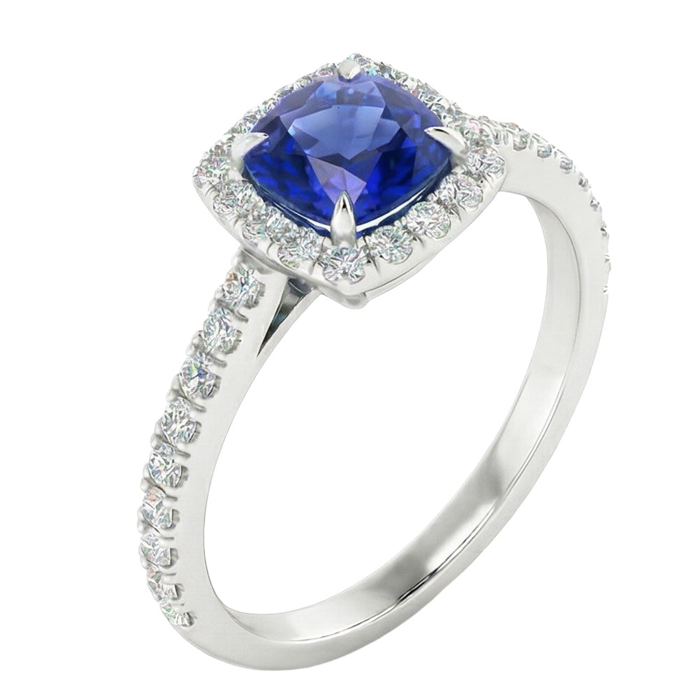 Natural Real ( Not Lab Grown )  Prong Set 2.75 Carats Sri Lanka Sapphire Wedding Ring White Gold 14K