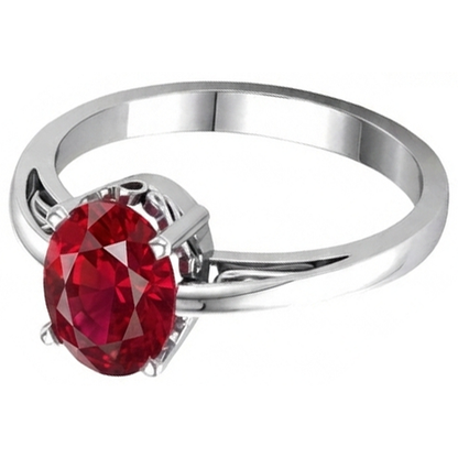 Natural Real ( Not Lab Grown )  Prong Set Oval Cut 2 Carat Red Ruby Ring 14K WG