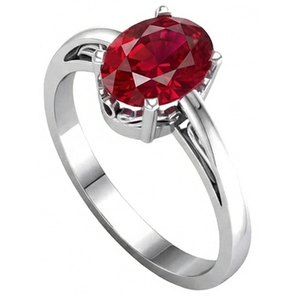 Natural Real ( Not Lab Grown )  Prong Set Oval Cut 2 Carat Red Ruby Ring 14K WG